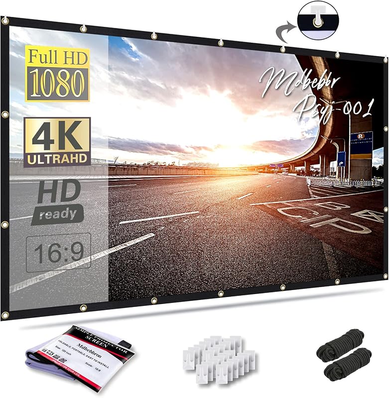 Mdbebbron 120‑Inch 16:9 Foldable Anti‑Crease Projector Screen, Portabl