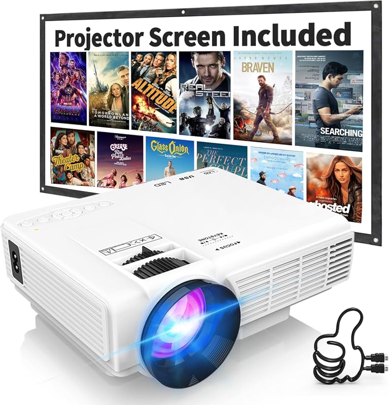 PANSEBA 1080P Mini Projector with Screen, Two-Way Bluetooth, HDMI/USB