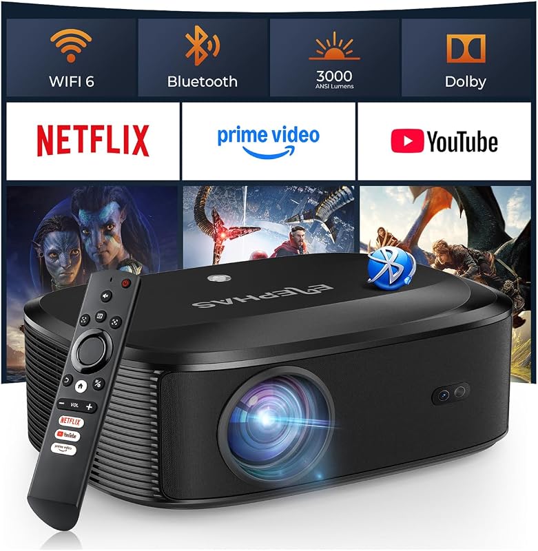 4K Projector WiFi Bluetooth 3000 ANSI Lumens ELEPHAS Outdoor Movie Com
