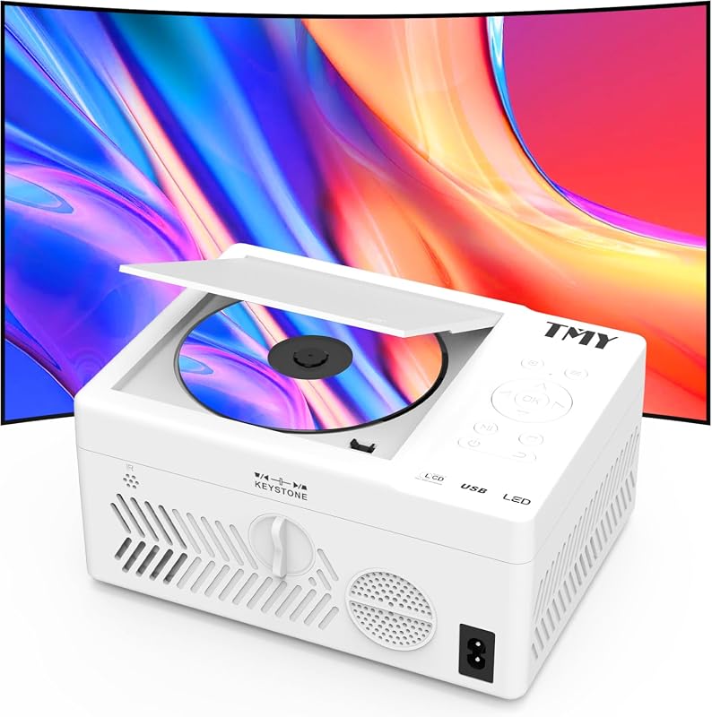 TMY Bluetooth Mini Projector with Built-in DVD Player, 1080P Portable 