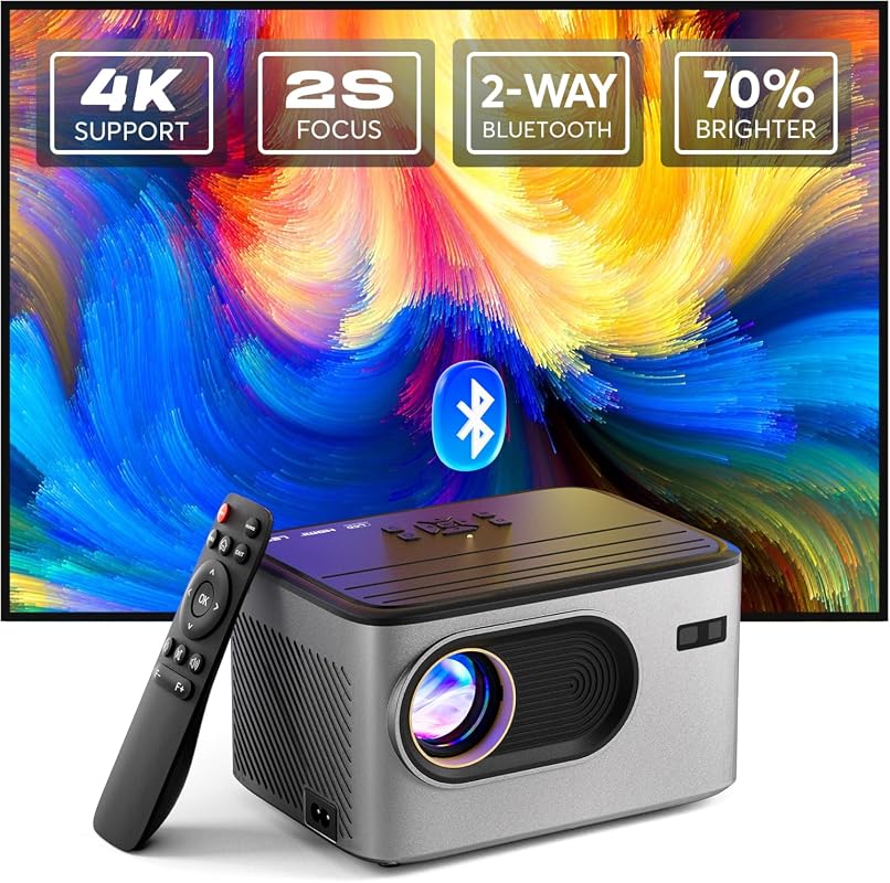 PANSEBA 4K Native 1080P Outdoor Movie Projector, Bluetooth 5.2 Portabl