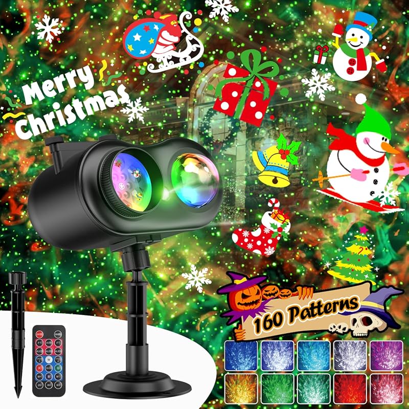 3 in 1 Christmas Projector Outdoor with 160 HD Patterns, Firefly & Ocean Wave