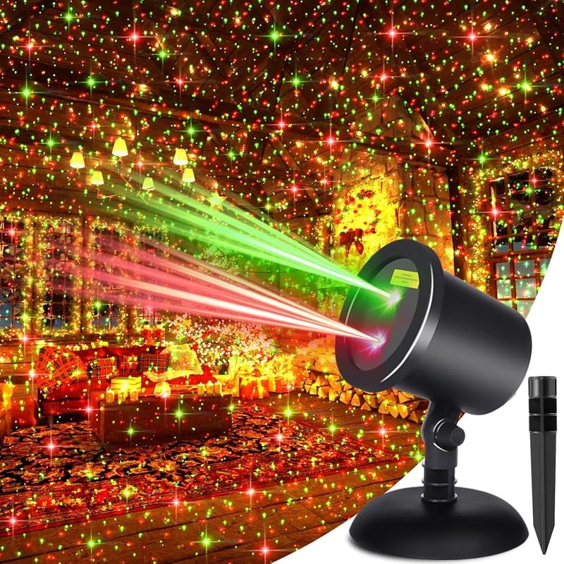 Christmas Laser Light Projector Outdoor, Red Green Static Star Decor