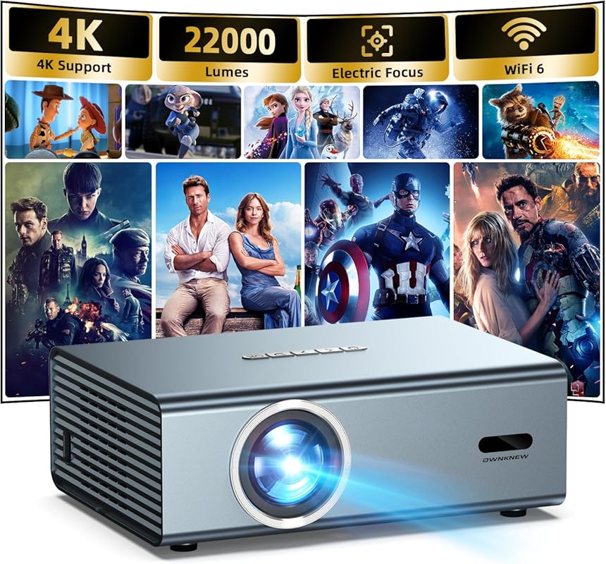 OWNKNEW 4K Projector with WiFi6 Bluetooth 5.3, Auto Keystone, Electric