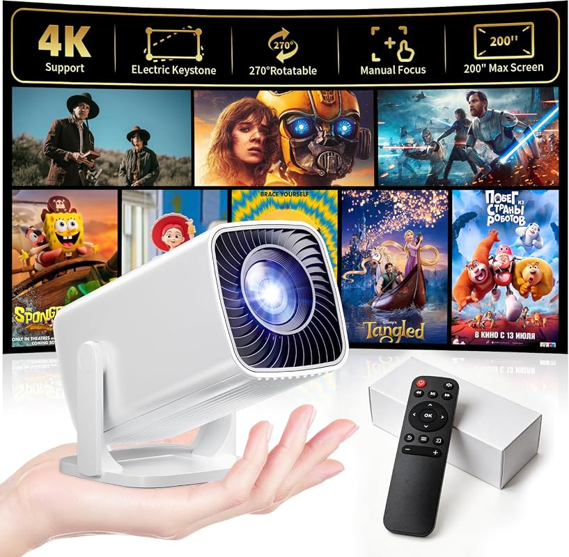 Mini Portable 4K & 1080P Outdoor Projector, 270° Rotation, Compatible 
