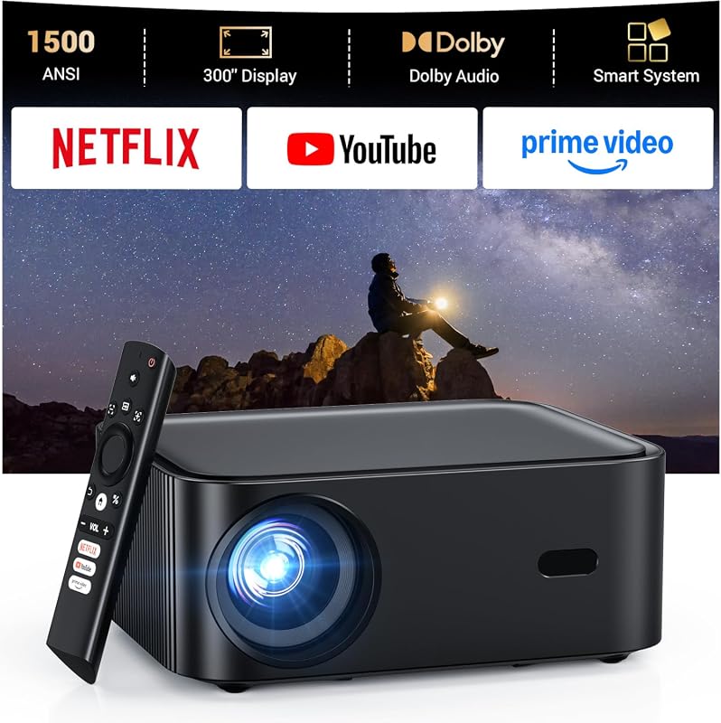 HAPPRUN 4K Smart Projector 1500 ANSI Lumens, WiFi Bluetooth, Dolby Aud