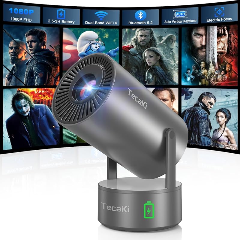 Tecaki Mini Portable Projector with Wi‑Fi, Bluetooth & Built‑In Rechar