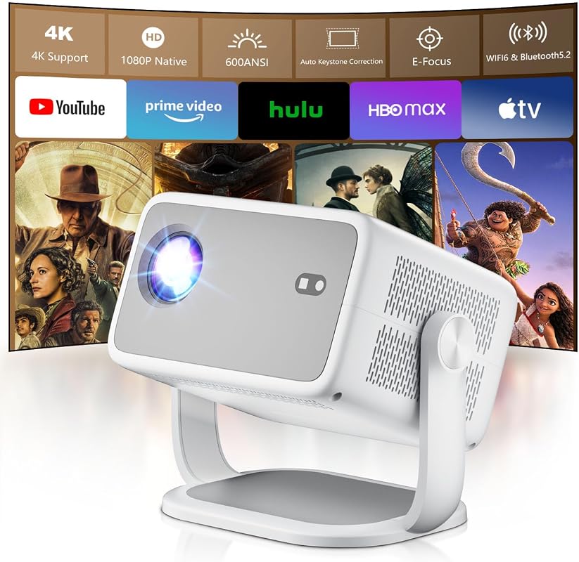 800 ANSI Lumens 4K Projector Native 1080P, Electric Focus/Auto Keyston