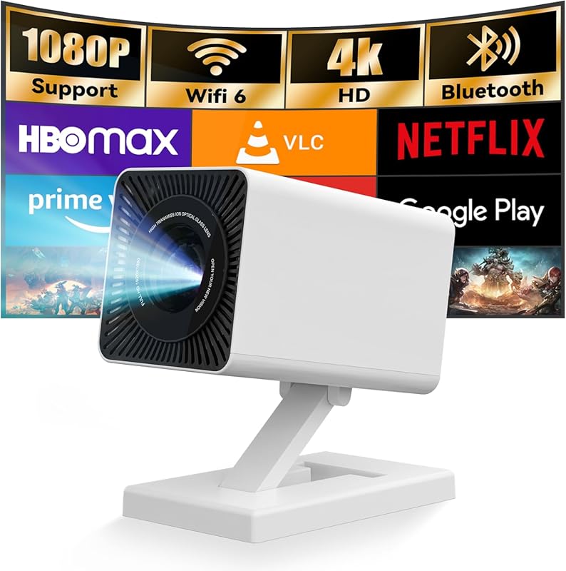 Built-in Apps Mini Projector with 1080P 4K Support, Auto Keystone Corr