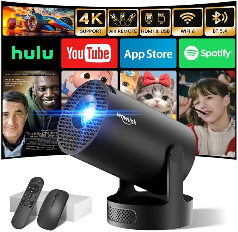 Mini Projector with WiFi 6 and Bluetooth 5.4, 4K 1080P Support, Auto K