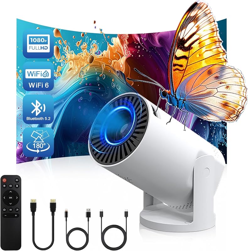 Wireless Mini Projector WiFi 6 Bluetooth 4K 1080P 180° Rotatable 130"