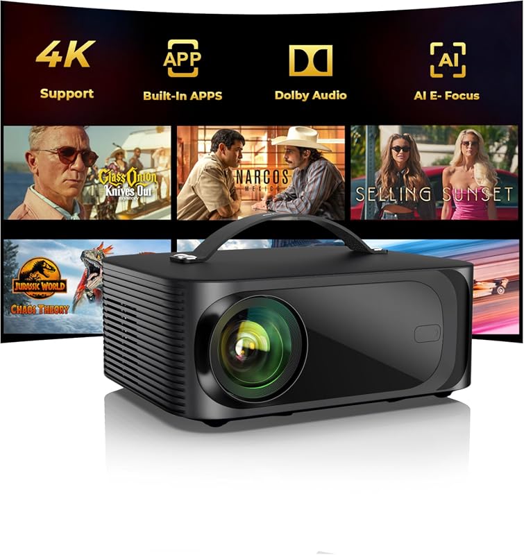 Outdoor 4K Projector with WiFi and Bluetooth, 3000 Brightness, 50W Dol