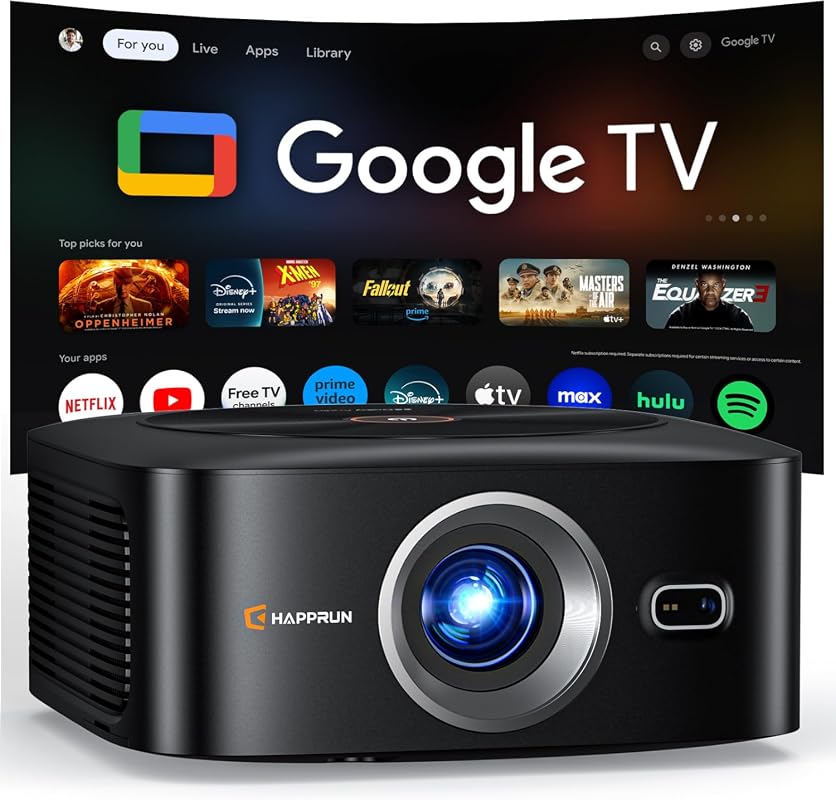 HAPPRUN 1500 ANSI Google TV Smart Projector, 4K Full HD, Auto Focus, D