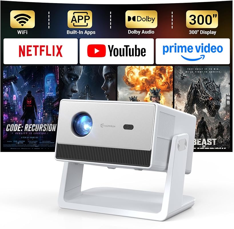 HAPPRUN 1500 ANSI Smart Projector with WiFi and Bluetooth, 4K Full HD,