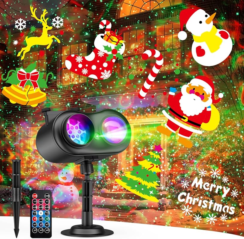 Christmas Projector Lights Outdoor with 20 Slides, Ocean Wave & Firefly Effects