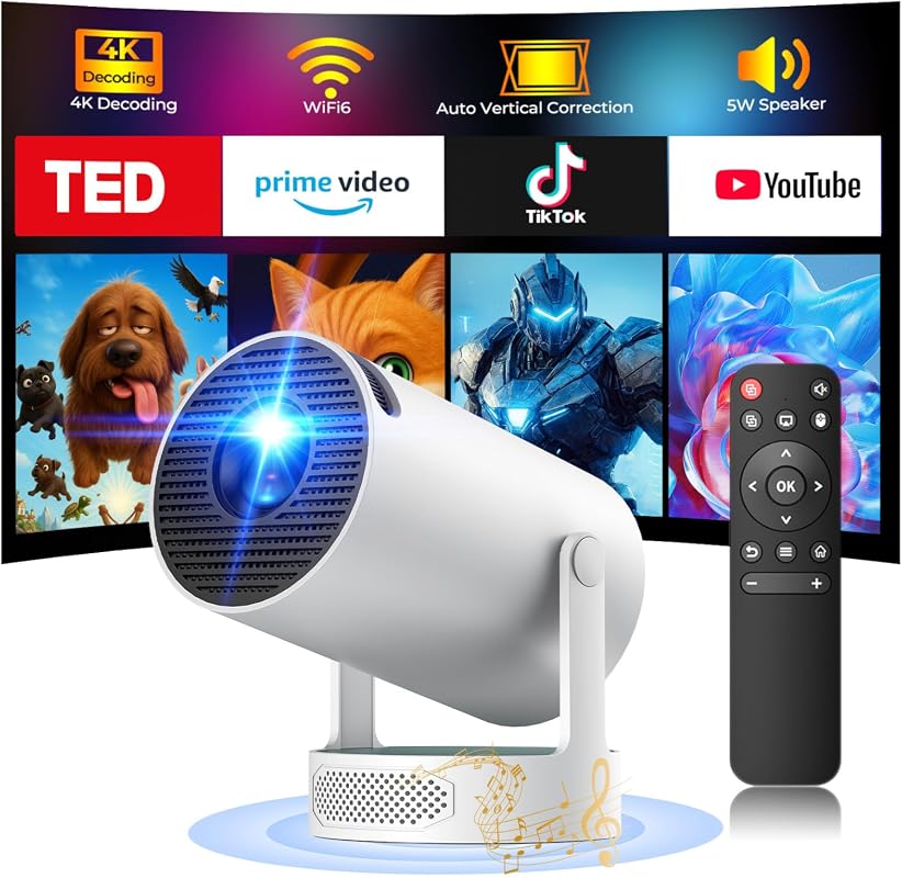 4K Mini Projector with WiFi, Bluetooth & 5W Soundbase, 300 ANSI Lumens