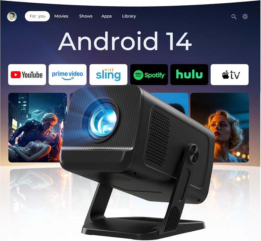 VisualCube 300 Mini 1080P 4K Projector WiFi 6 Bluetooth 5.4 Android 14