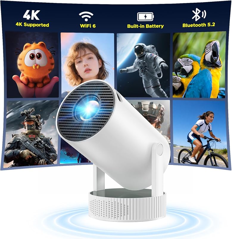 Mini Smart Projector with Wi‑Fi, Bluetooth & Rechargeable Battery – 4K