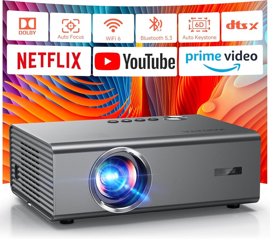 4K Smart Projector with Built-in Apps, 1500 ANSI Lumens, Auto Focus, 6