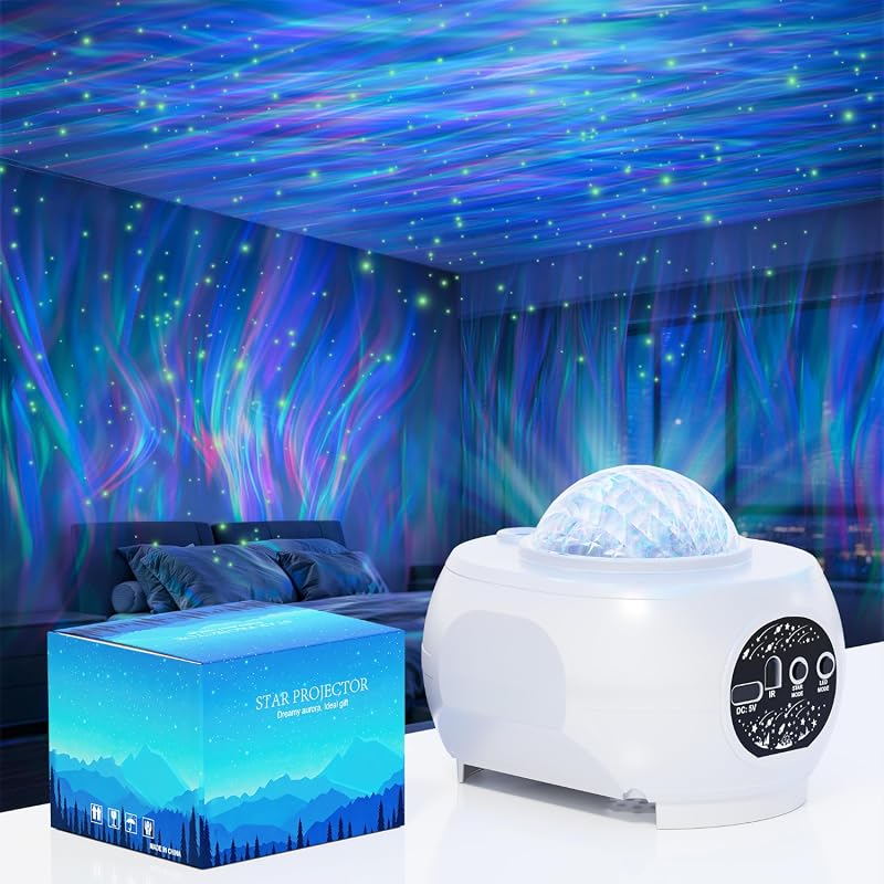 Northern Lights 16‑Color Ocean Wave Galaxy Projector, Remote & Timer, 