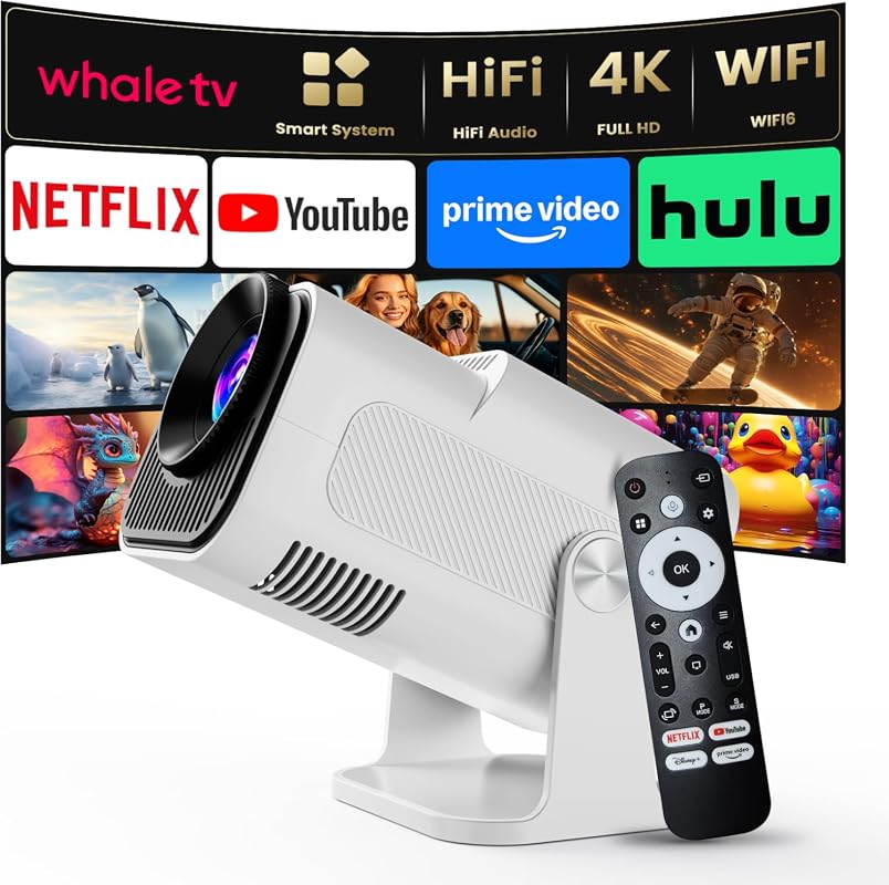 4K Smart Projector with Auto Screen Correction, 3D Audio, and Built-in