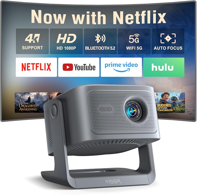 Smart 4K Projector with WiFi and Bluetooth, Netflix, 3000 ANSI, 3D Dol