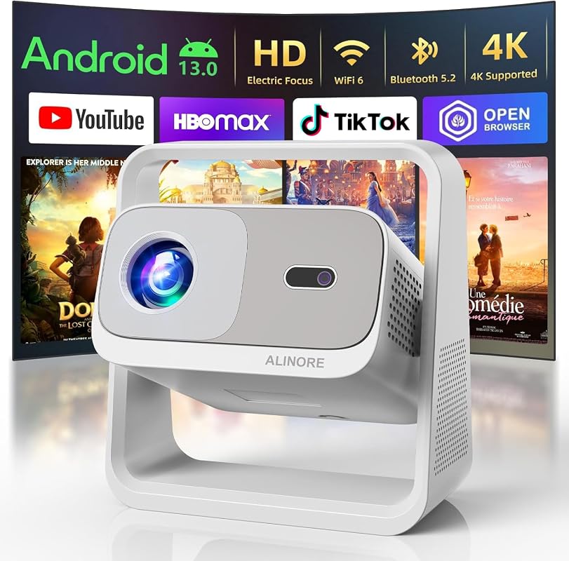 Smart WiFi6 Bluetooth 5.2 Native 1080P Projector, Built-in Apps 4K Sup