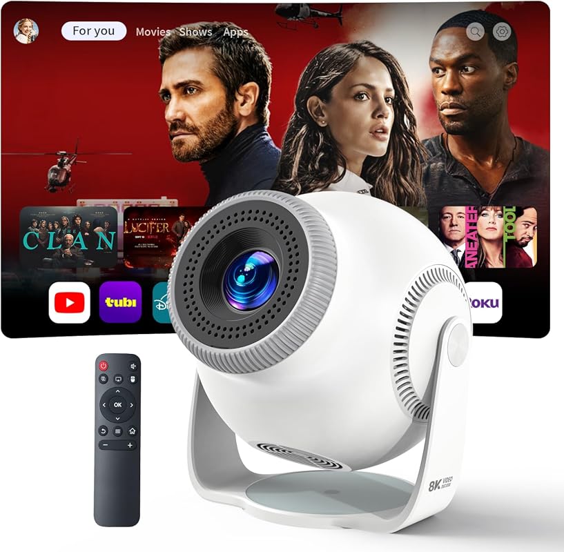 Smart Mini Projector with WiFi 6 and Bluetooth 5.4, Android 14 OS, 270