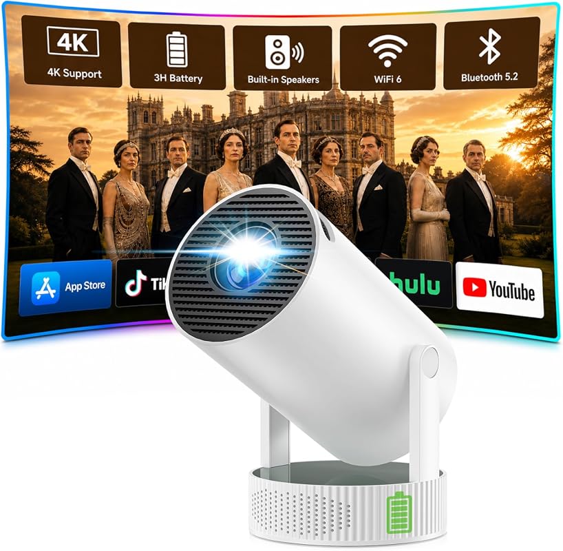 Mini Projector with Wi‑Fi, Bluetooth, built‑in battery, Android 11.0, 