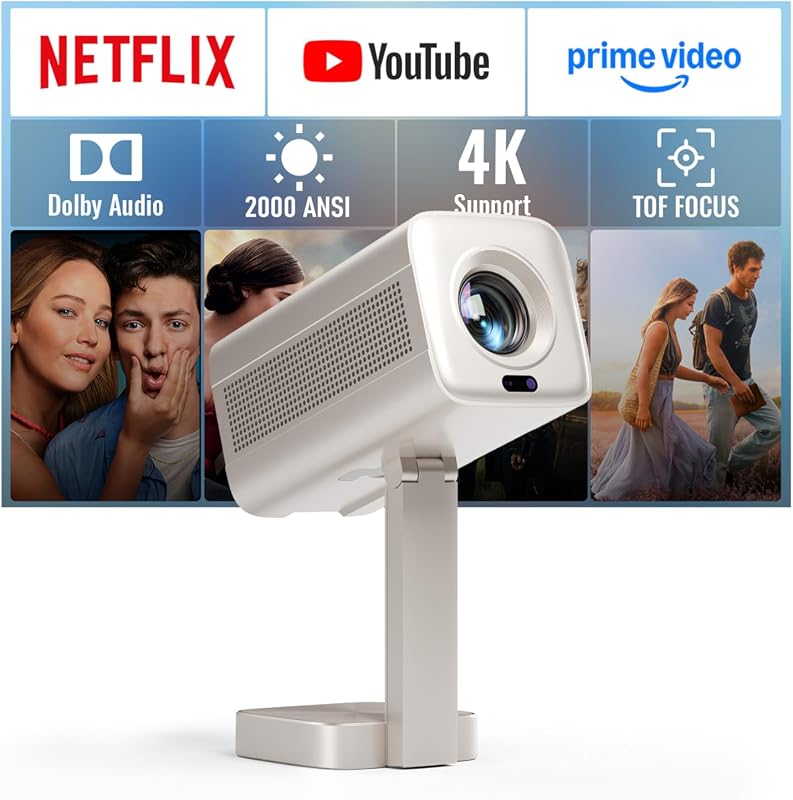 VOPLLS Mini Projector with WiFi and Bluetooth, 2000 ANSI 4K Support Sm